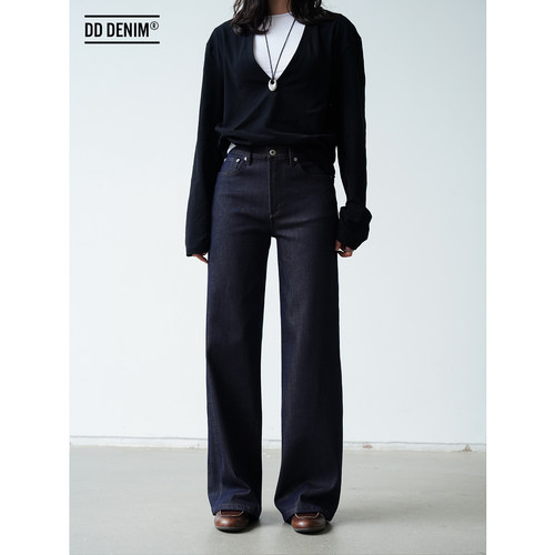 不褪色丹宁廓形直筒裤