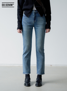DD 经典中高腰弹力修身小直筒水洗牛仔裤女显瘦烟管九分裤