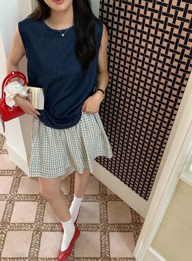 SUNS设计感后开叉春夏韩系圆领上衣无袖水洗软牛仔背心女装ZY3126