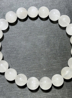 小石头缘珠宝 天然白兔毛圆珠手链 老矿白兔毛水晶白发晶散珠