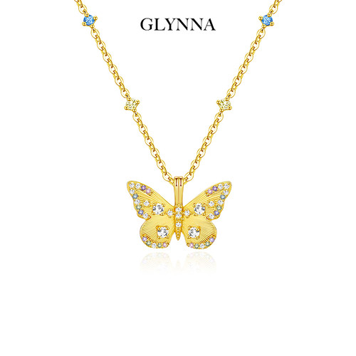 皇室花园飞舞蝴蝶纯银项链