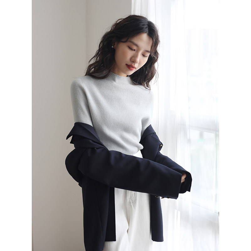 灰色气质半高领打底衫2025新款女秋冬软糯超细羊毛衫中领针织衫,女装/女士精品,毛针织衫,淘宝优惠券,粉丝福利购,淘宝优惠卷