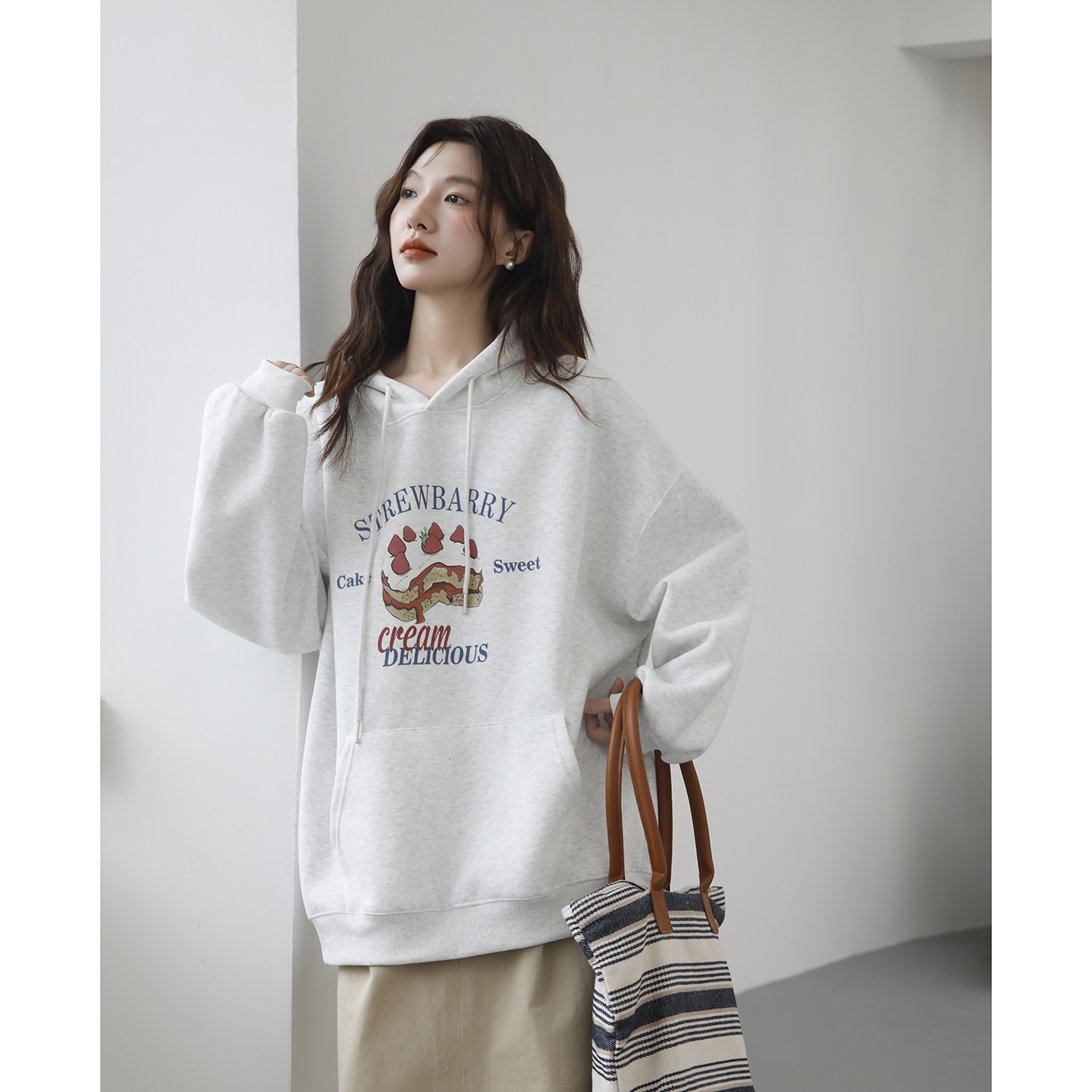 章若楠同款灰色卫衣女款连帽宽松慵懒风韩版休闲oversize上衣帽衫