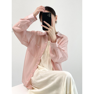防晒衣 复古港风天丝衬衫 女2025新款 夏季 别致上衣设计感粉色薄款