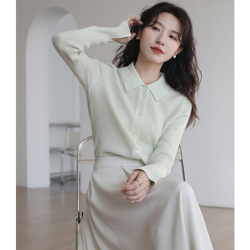 POLO领毛衣外套2023新款加厚软糯羊毛衫内搭翻领针织开衫女秋冬