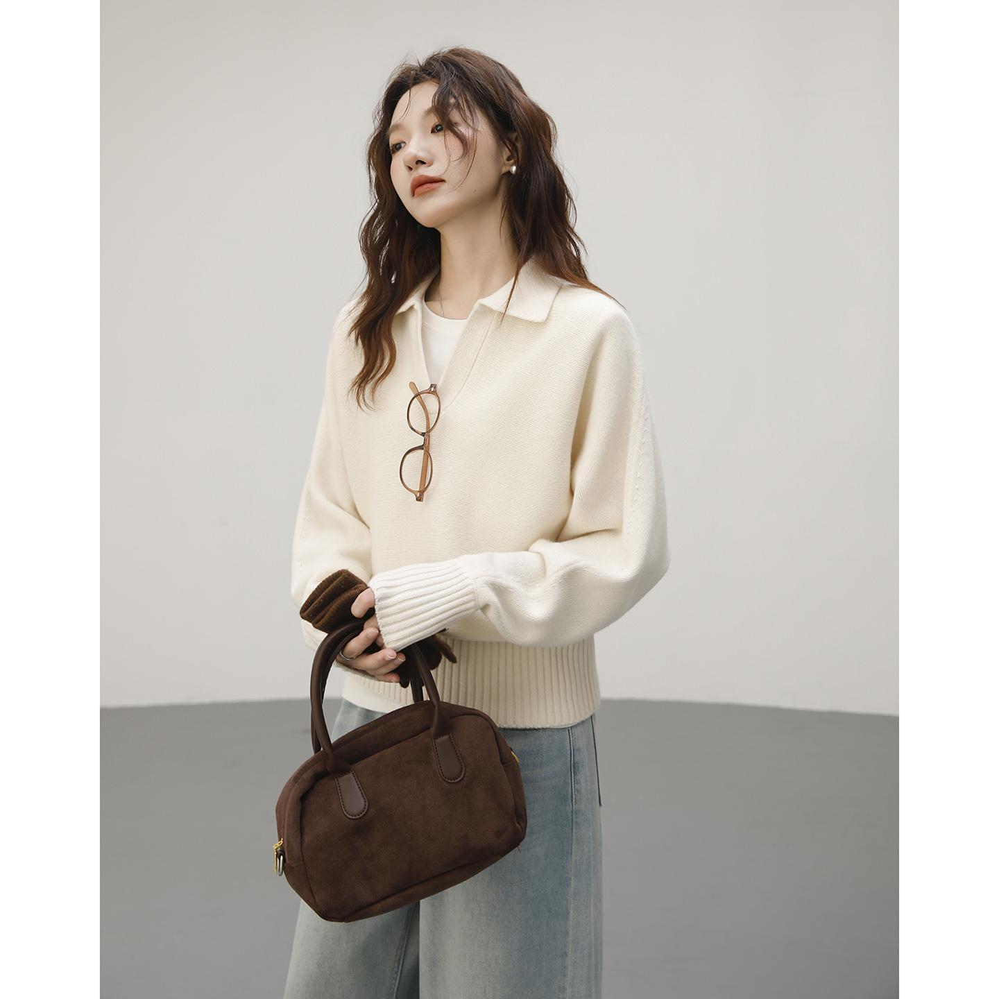 高品质POLO领羊毛羊绒打底衫