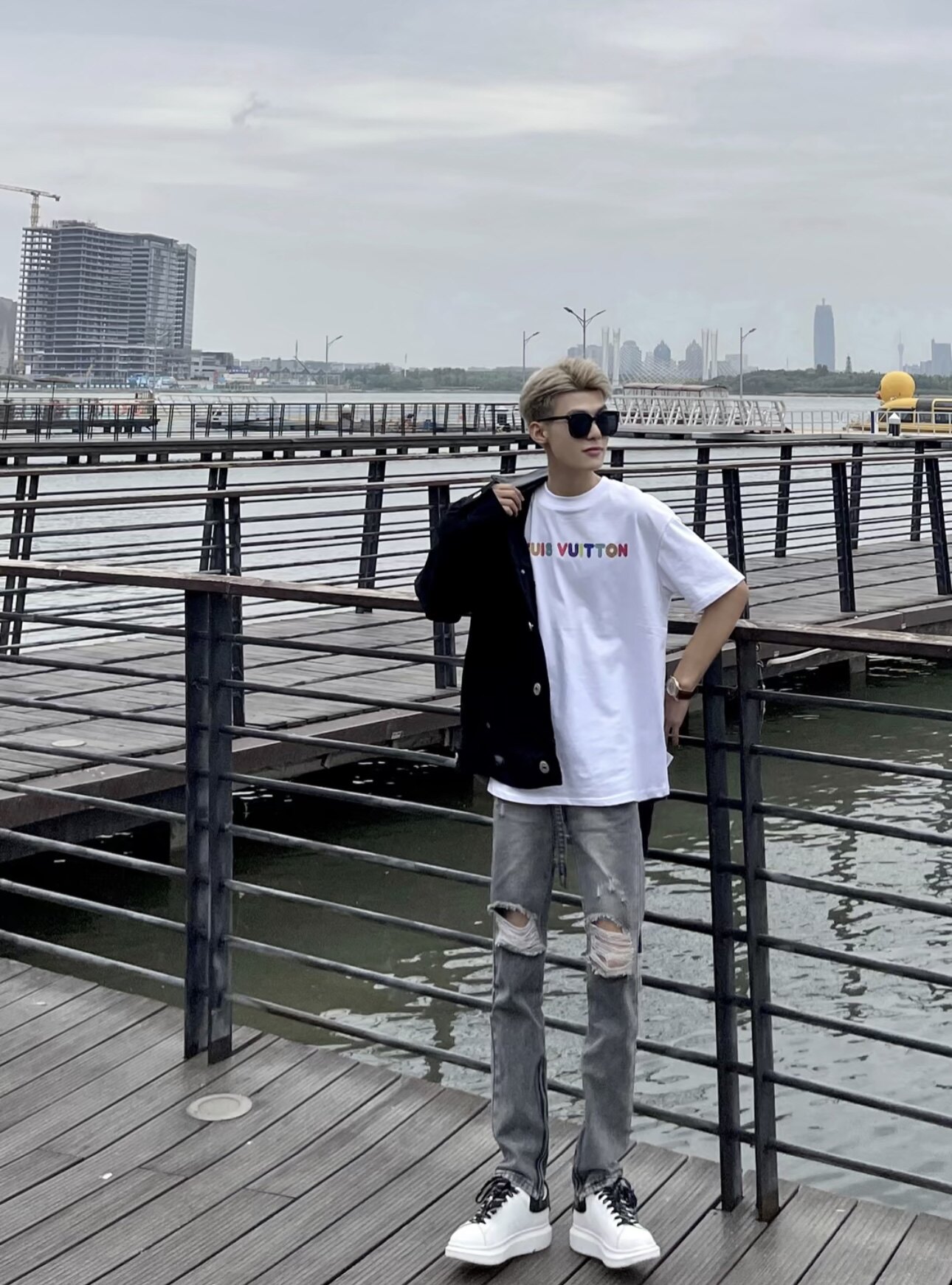 破洞长裤牛仔裤拉链破洞夏天
