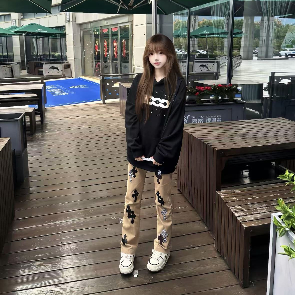 美式高街GOOD网红同款重磅字母烫钻宽松百搭学生情侣款长袖卫衣潮