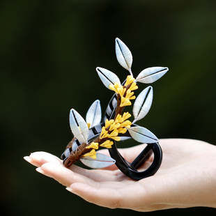 抓夹女新款 黄色桂花手工气质发抓旗袍汉服国风头饰缠花发夹