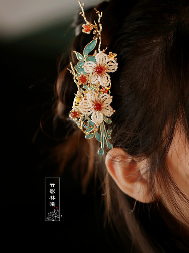 发簪宫廷风烧蓝辑珠工艺气质秋冬