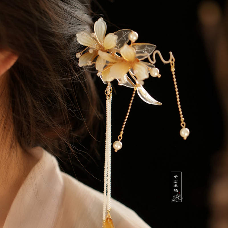 发簪简约琉璃花复古风气质玉兰花