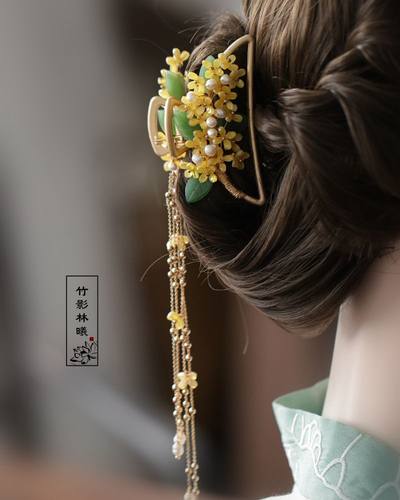 桂花抓夹汉服古风配饰流苏丸子头