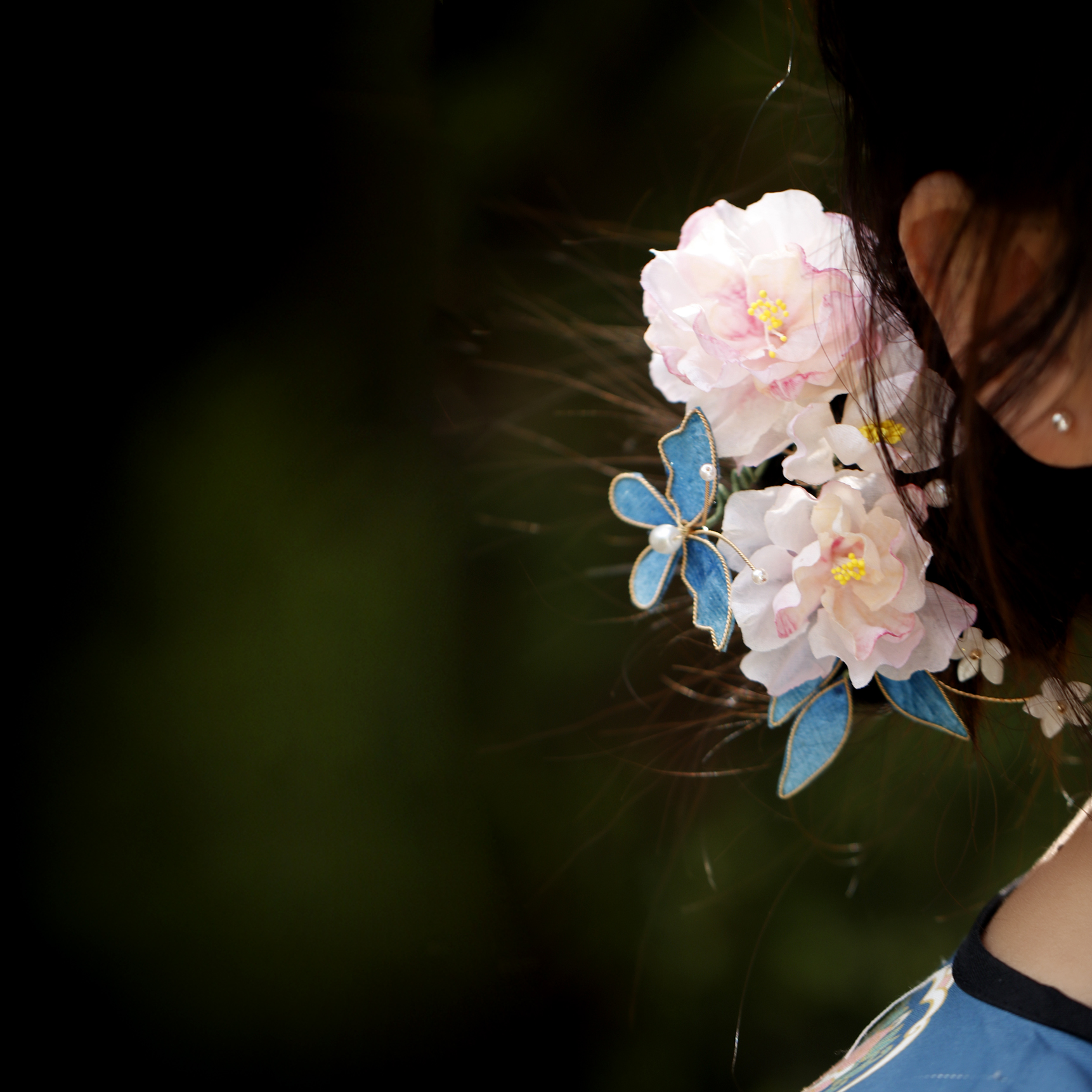 粉蓝色夹子头饰发夹蝴蝶宋制汉服