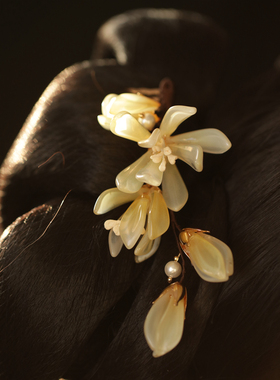 【烟花】嫩黄色发梳玉兰花簪子古风头饰插梳发饰古典汉服配饰宋制