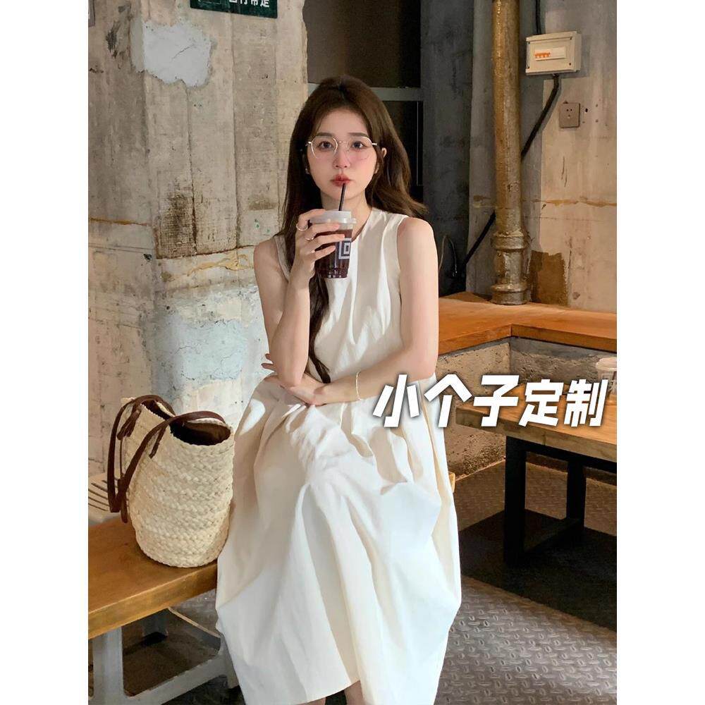 150小矮个子法式背心吊带连衣裙女夏收腰a字中长款茶歇无袖打底裙