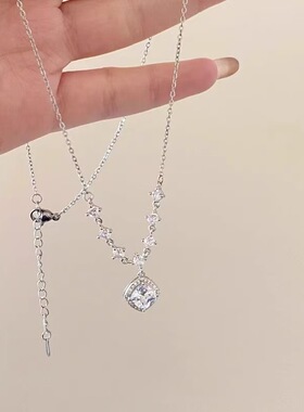 爆闪精致方糖锆石项链女新款清冷感轻奢高级感锁骨链简约小众颈链