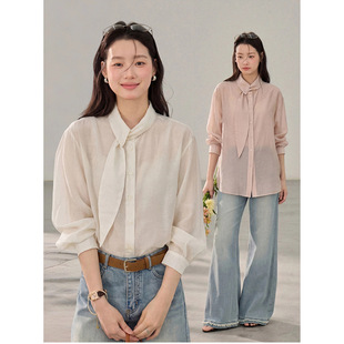 【休息日的offer】韩系通勤绑带衬衫女春季新款长袖上衣N411C