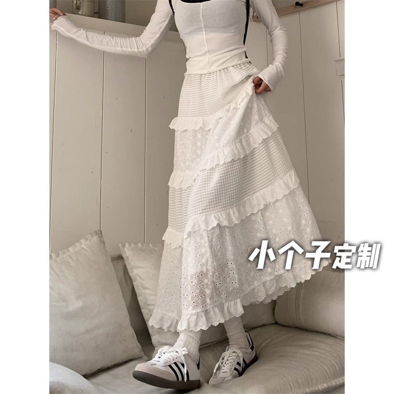 150小矮个子设计感小众钩花半身裙女夏温柔风高腰a字中长款蛋糕裙