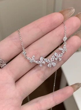 超闪微笑小蝴蝶项链女ins轻奢森系小清新精致百搭时尚满钻锁骨链