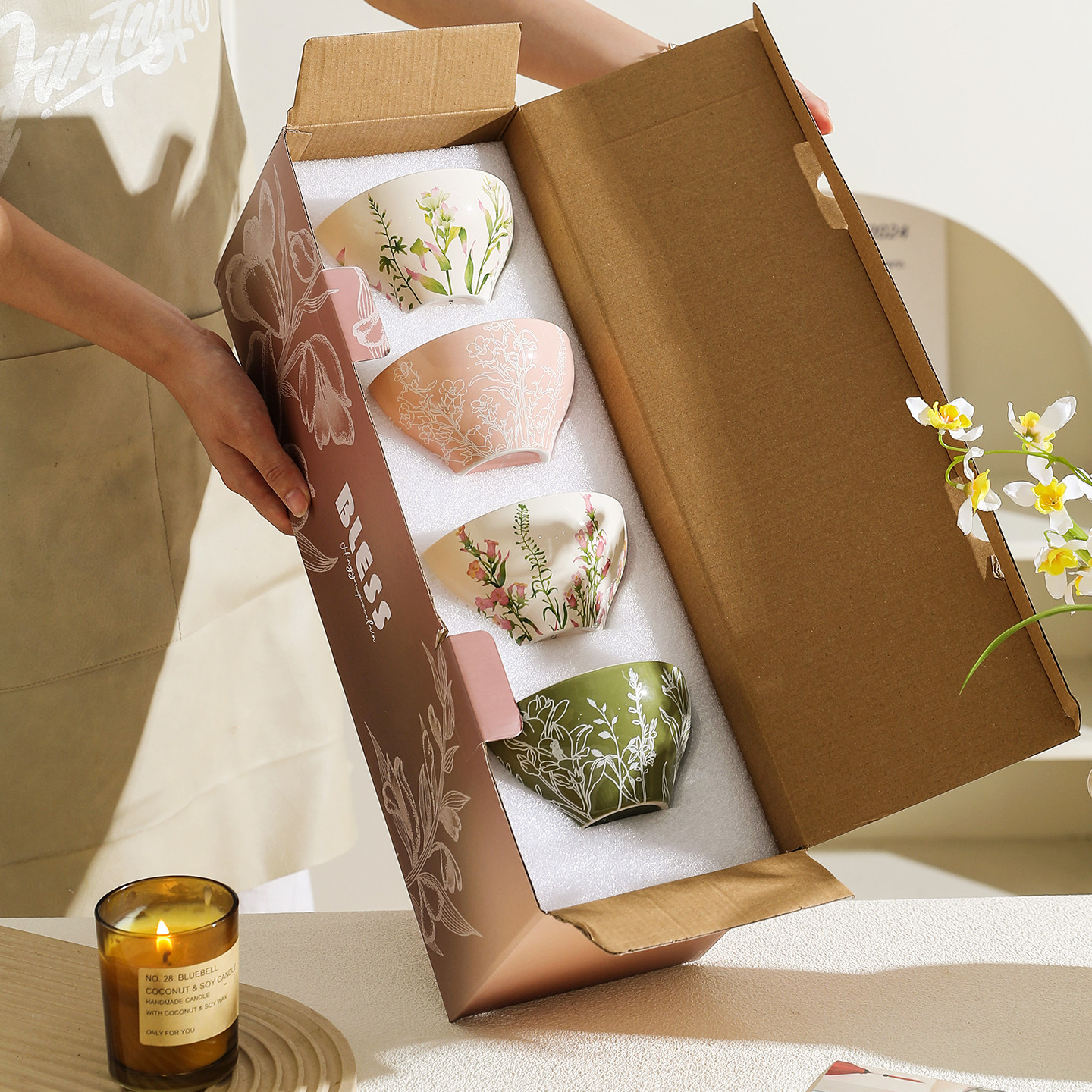 舍里法式米饭碗套装家用陶瓷碗礼盒高级感吃饭碗乔迁新居伴手礼