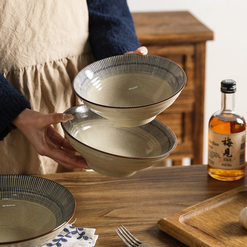 舍里复古线条热汤面碗泡面碗