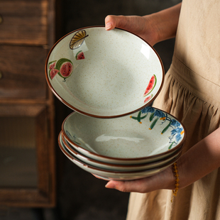 舍里中式釉下陶瓷盘子家用菜盘高颜值饭盘汤盘创意早餐盘水果盘子