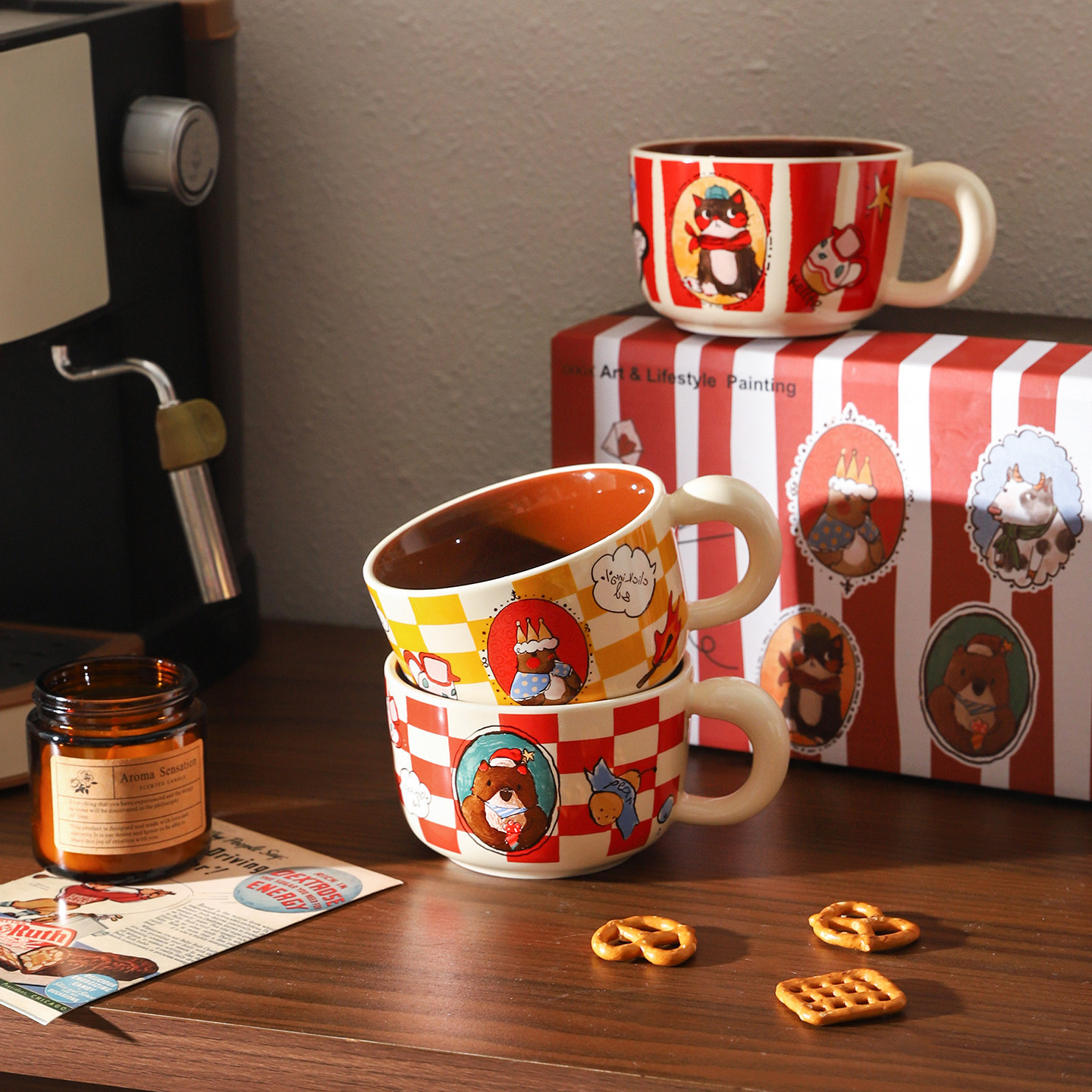 舍里卡通陶瓷马克杯套装高颜值咖啡杯礼盒装可爱家用办公室喝水杯