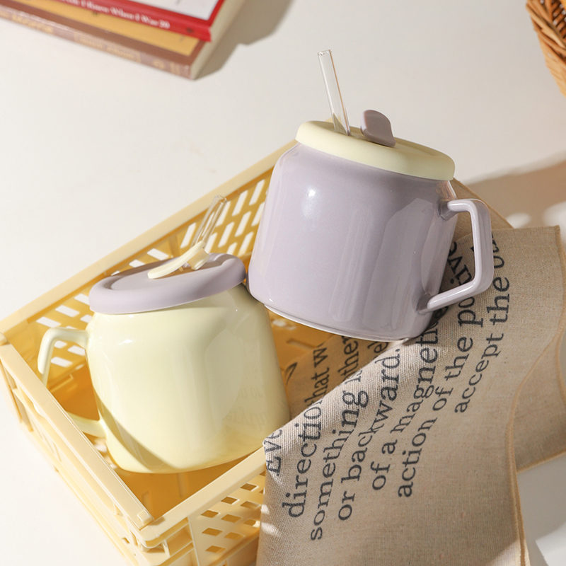 舍里陶瓷北欧大容量带盖马克杯