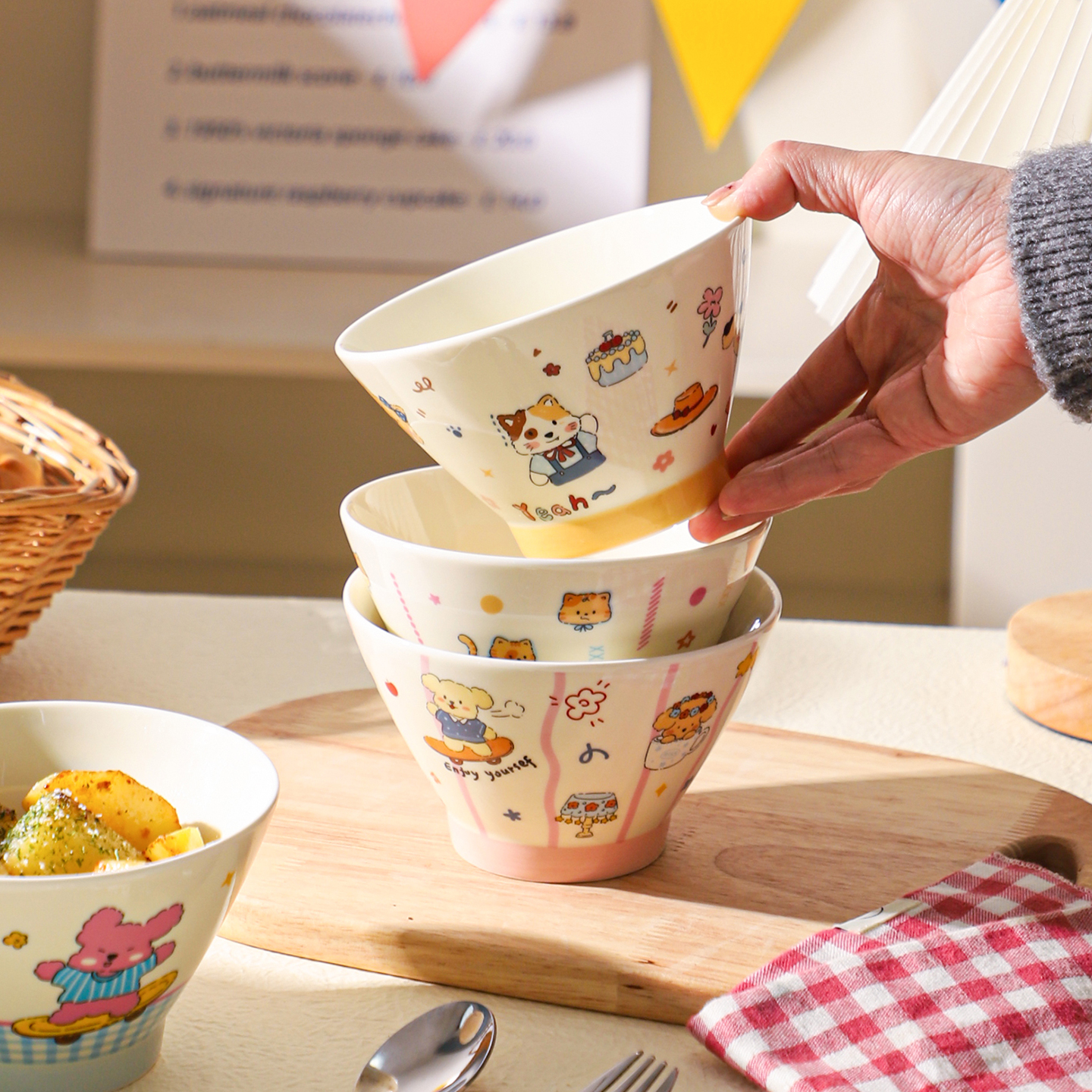 舍里卡通耐高温防烫陶瓷碗早餐碗