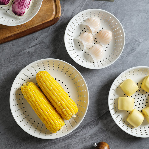 舍里食品级圆形多孔陶瓷蒸格饺盘