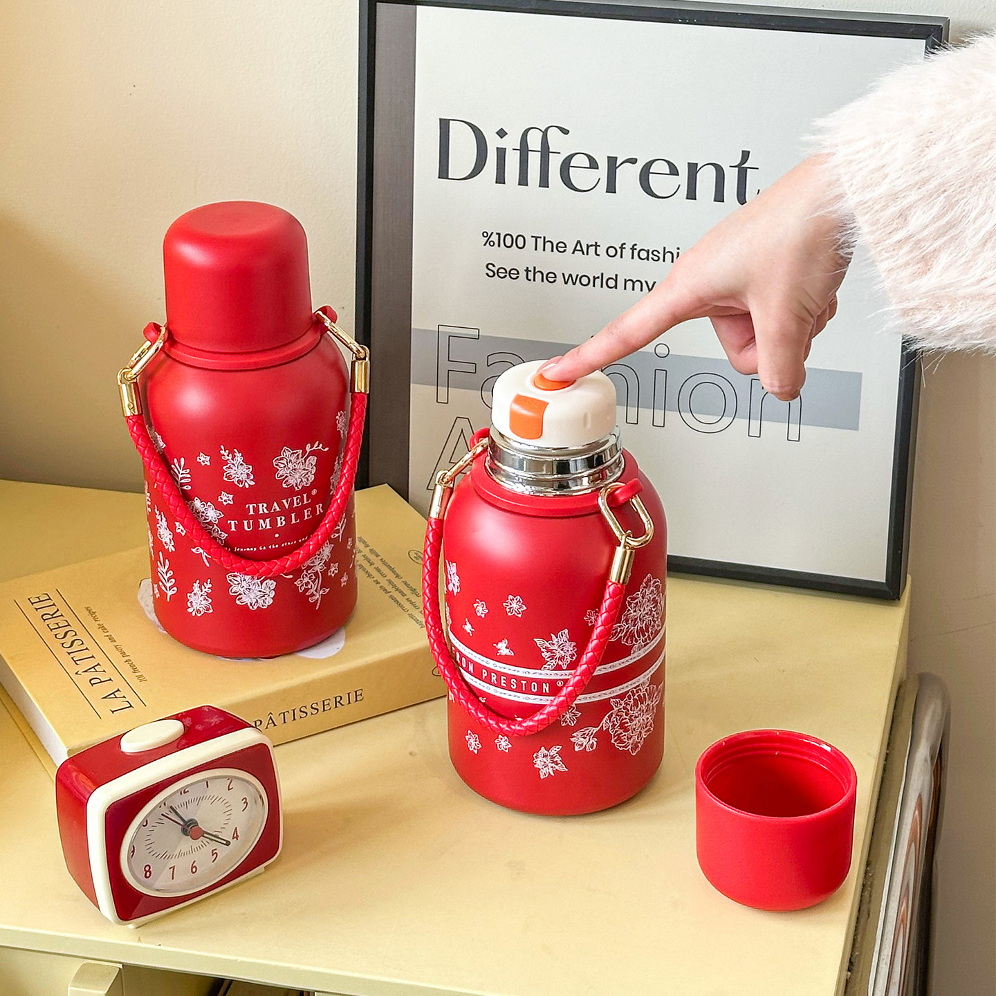 舍里红色316不锈钢保温杯双饮杯大容量咖啡杯女生保冷水杯吨吨壶