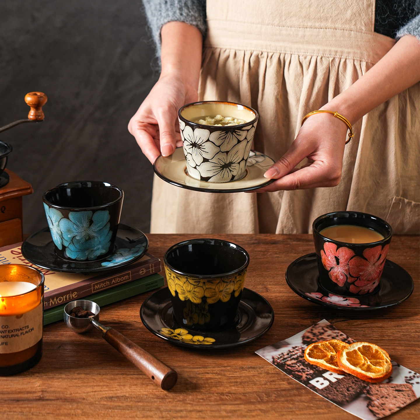 舍里复古釉下彩咖啡杯碟家用喝水杯陶瓷马克杯牛奶杯花茶杯点心盘,餐饮具,咖啡杯,淘宝优惠券,粉丝福利购,淘宝优惠卷