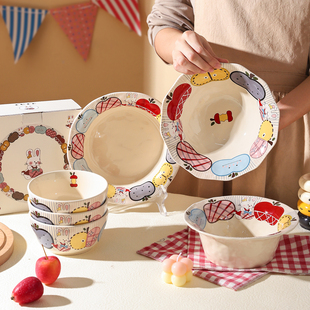 舍里可爱陶瓷餐具套装卡通米饭碗家用面碗沙拉酸奶碗深盘碗盘组合