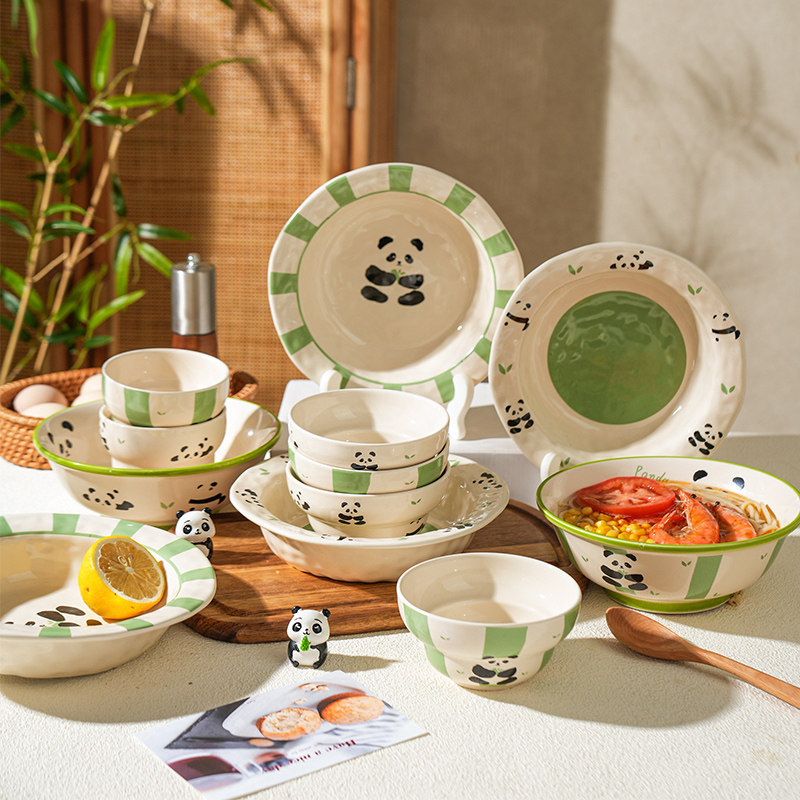 舍里熊猫陶瓷碗家用米饭碗个人专用吃饭碗餐具套装可爱餐具菜盘子,餐饮具,碗,淘宝优惠券,粉丝福利购,淘宝优惠卷