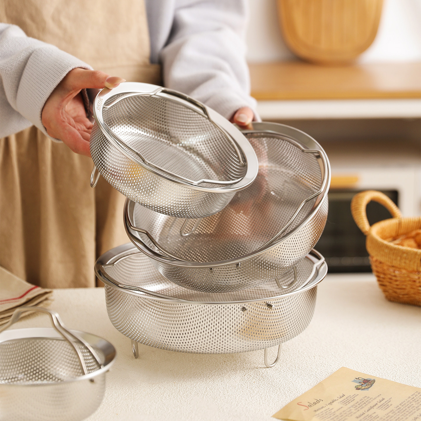 舍里 316不锈钢手提蒸架蒸格蒸饭受热均匀带孔蒸煮蒸馒头饺子架子