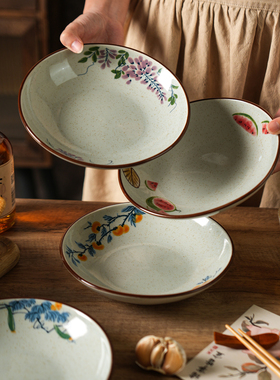 舍里中式复古陶瓷盘子家用菜盘创意早餐盘水果盘高颜值饭盘汤盘