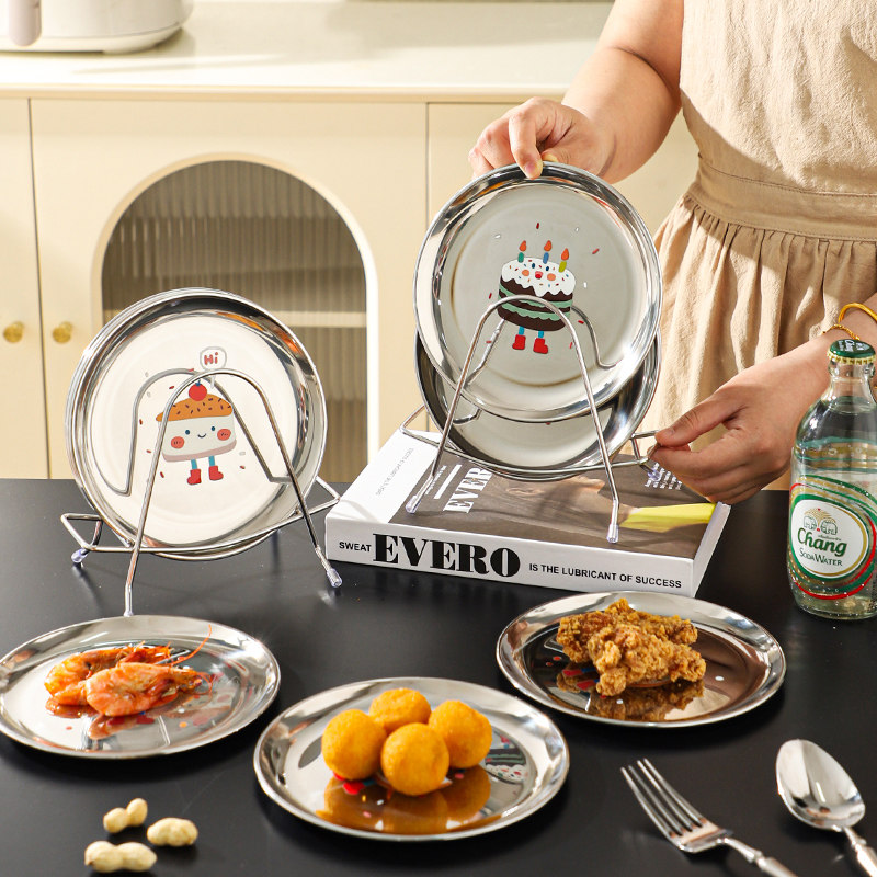 舍里可爱不锈钢吐骨碟食品级家用骨头残渣垃圾盘零食点心盘水果盘