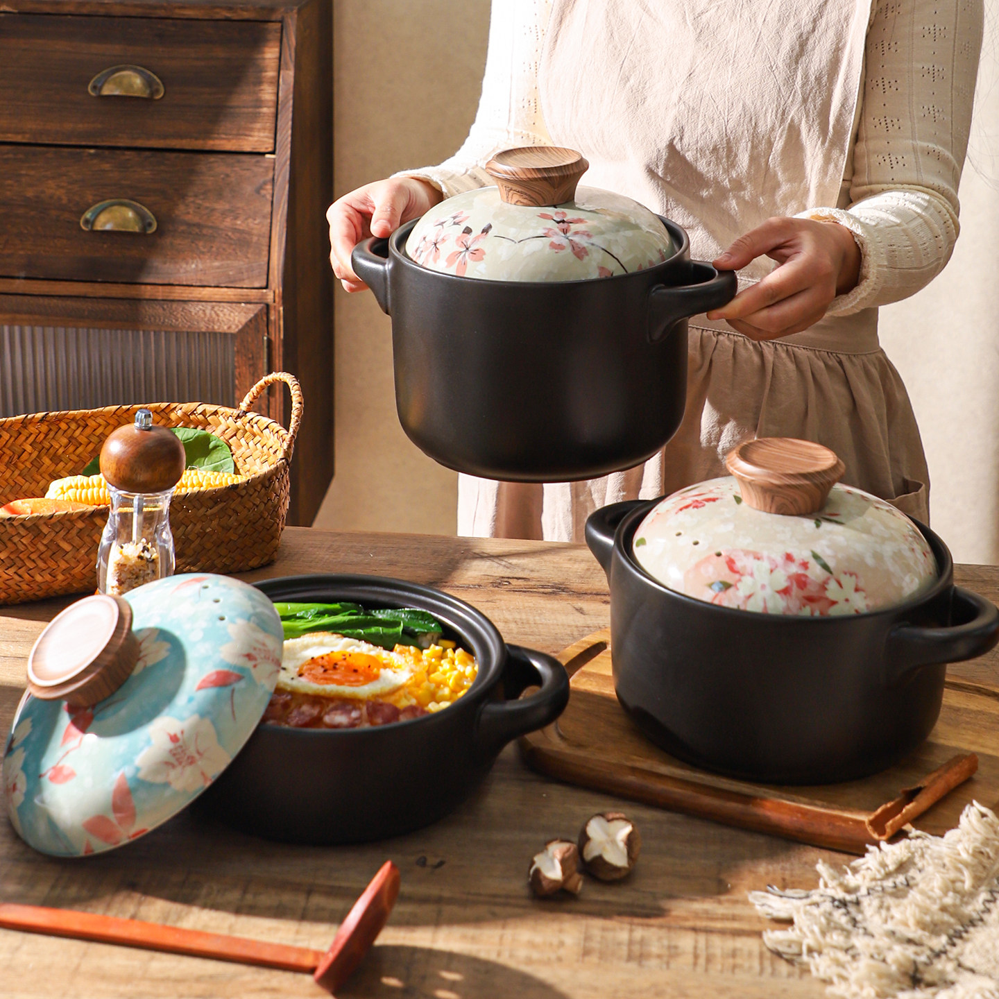 舍里复古砂锅煲炖锅家用耐高温干烧不裂煲汤锅燃气灶专用陶瓷沙锅