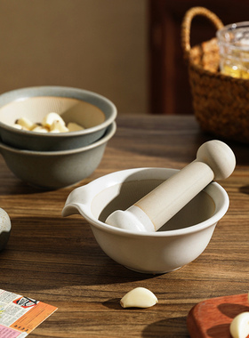 舍里陶瓷研磨碗宝宝辅食碾磨神器磨米糊捣碎家用蒜泥捣蒜罐蒜臼子