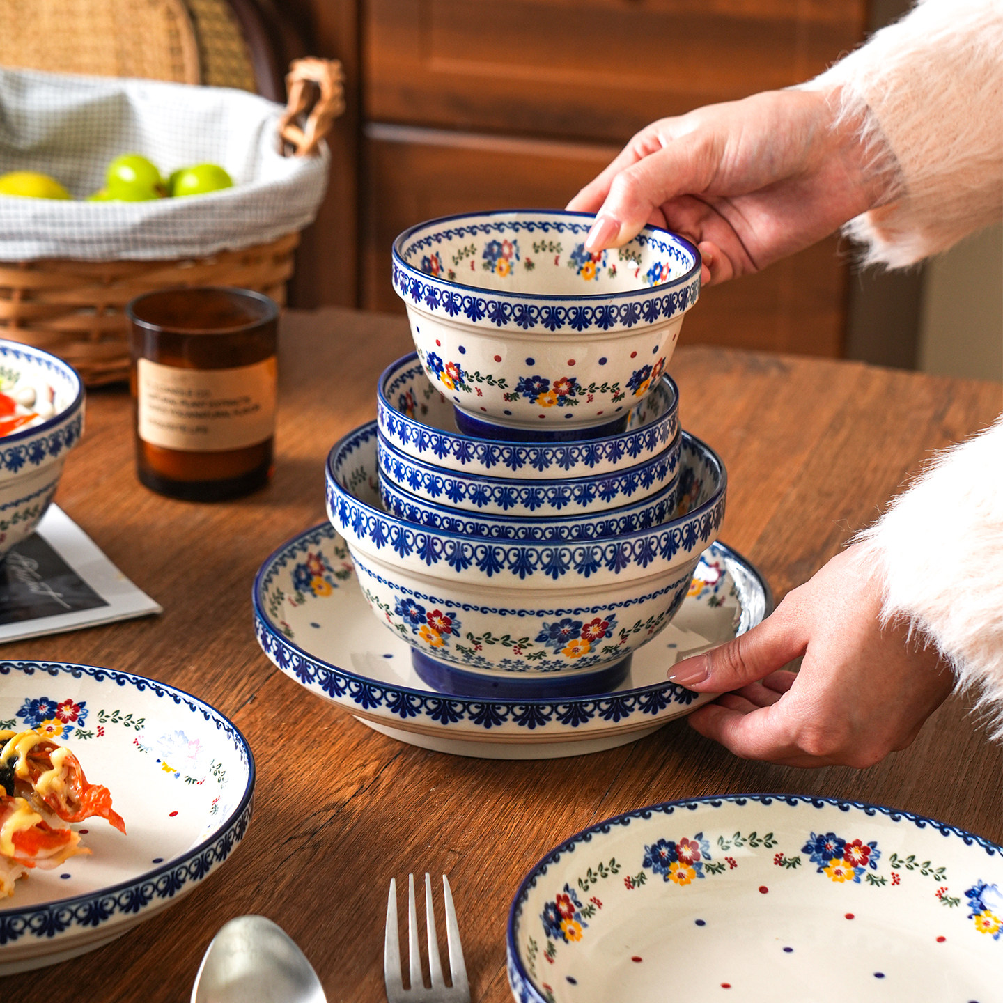 舍里波西米亚风陶瓷餐具套装家用碗盘碟组合釉下彩米饭碗菜盘子