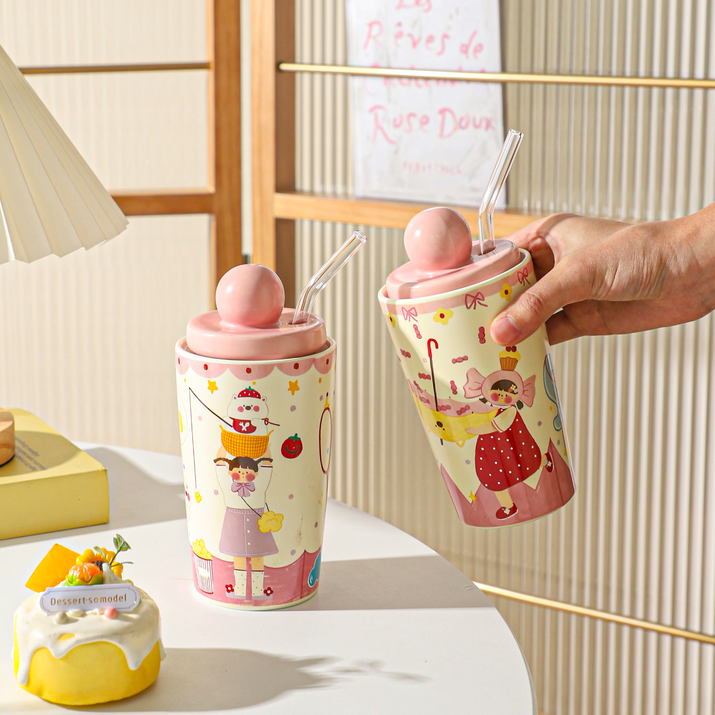 舍里卡通家用大容量吸管马克杯