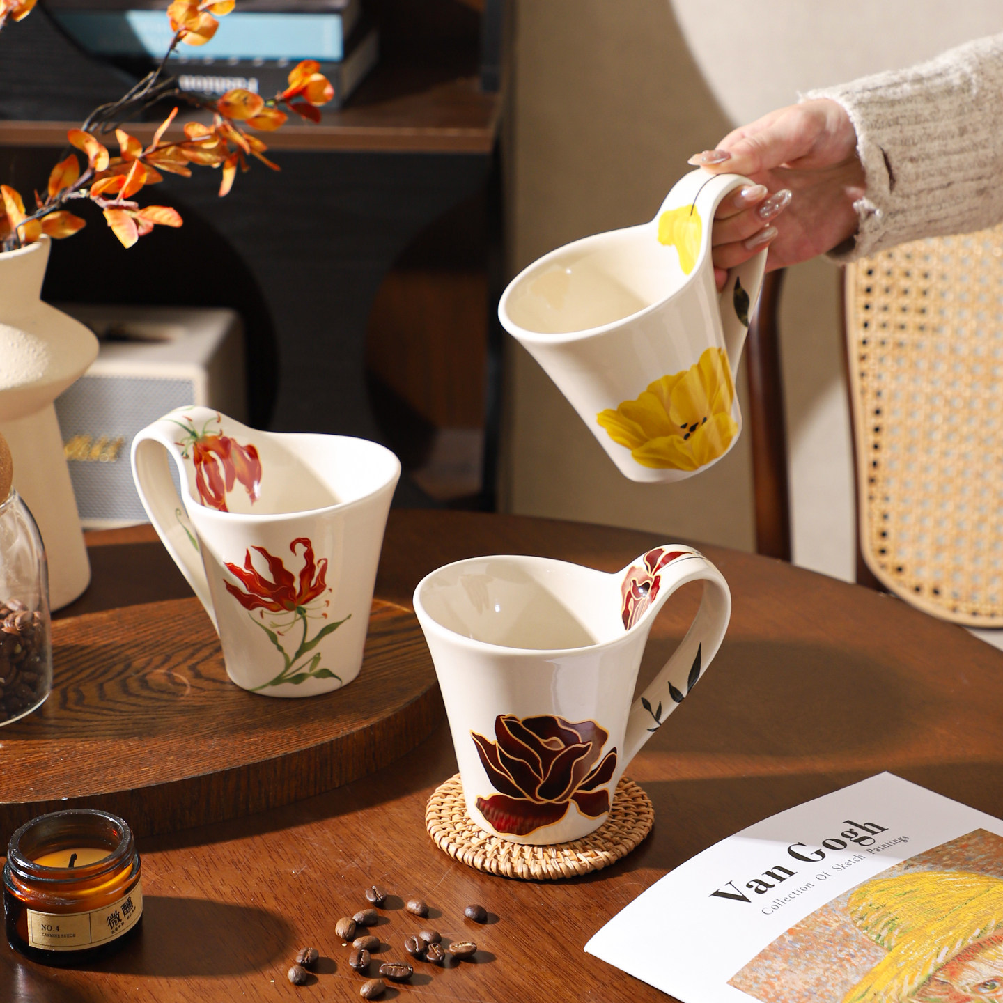 舍里创意陶瓷马克杯家用轻奢喝水杯办公室水杯咖啡杯牛奶杯燕麦杯