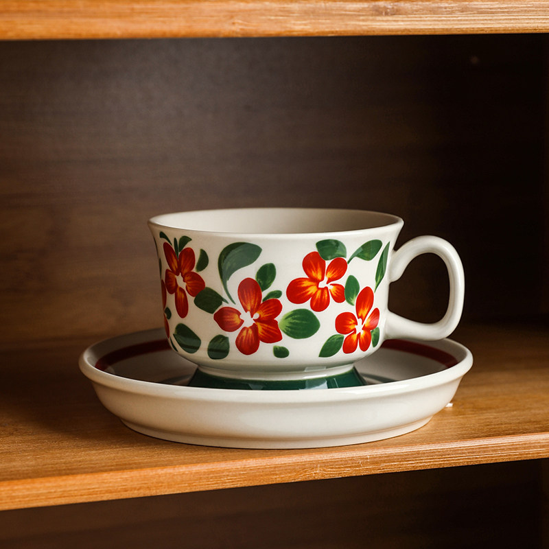 舍里 咖啡杯碟套装精致法式手绘设计感复古下午茶杯中古咖啡杯子,餐饮具,咖啡杯,淘宝优惠券,粉丝福利购,淘宝优惠卷