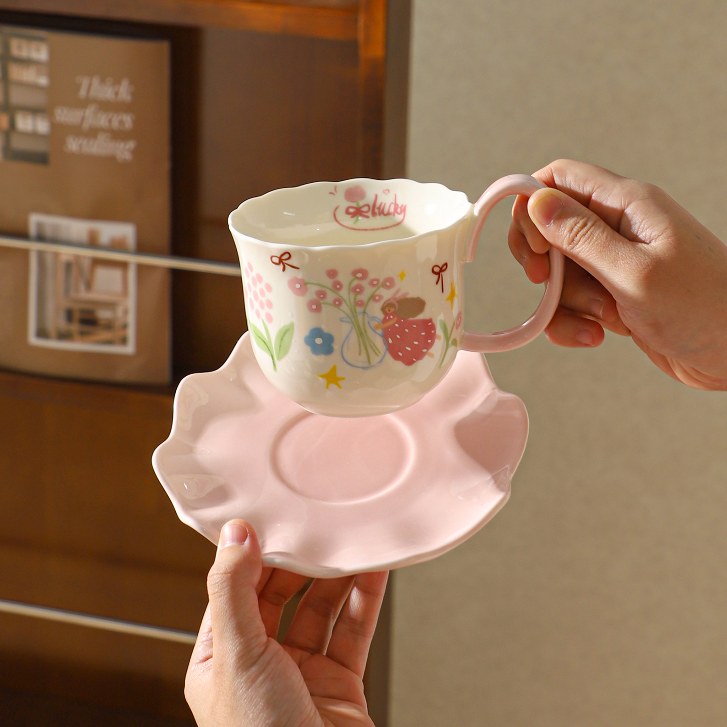 舍里粉色卡通家用牛奶杯燕麦杯