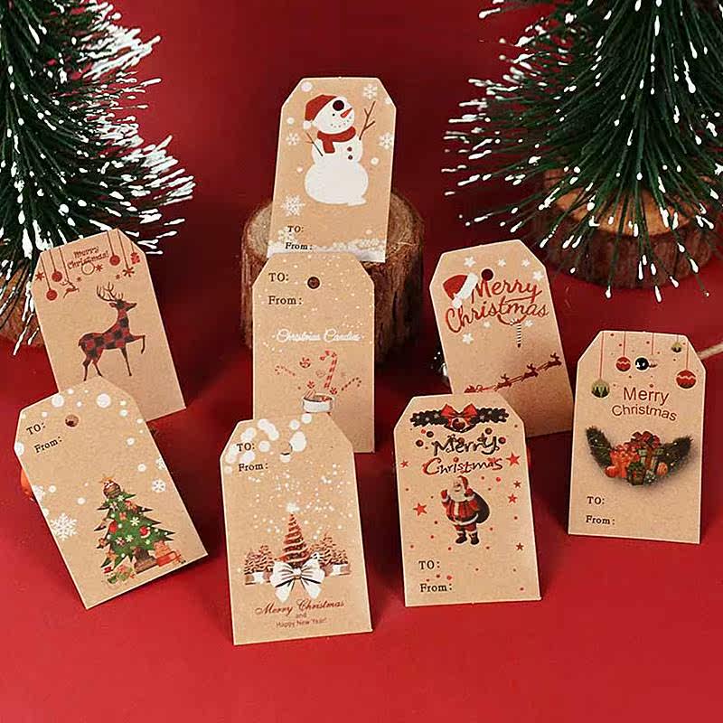 100pcs merry christmas kraft paper tag labels new year gift