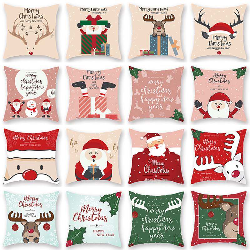merry christmas cushion cover santa claus elk christmas deco