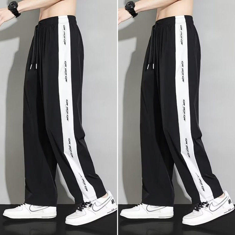 裤子男款夏季冰丝薄款男士速干运动空调裤潮牌休闲九分束脚抽绳裤