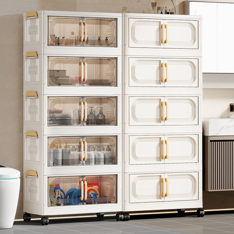 折叠收纳柜家用客厅零食玩具储物柜卧室衣物收纳置物柜带轮收纳箱