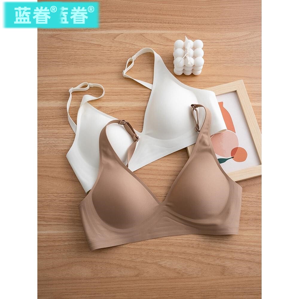 果冻条无痕无钢圈薄款内衣女大胸显小聚拢收副乳防下垂插片文胸罩