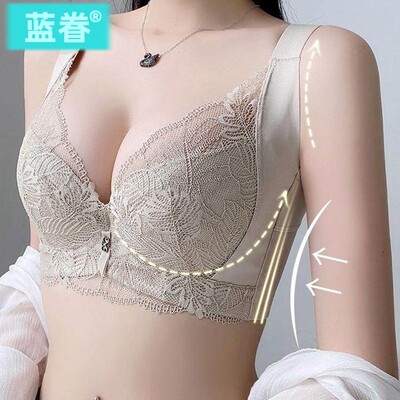 维多利亚蕾丝薄款文胸大胸显小聚拢收副乳防下垂矫正调整型内衣女